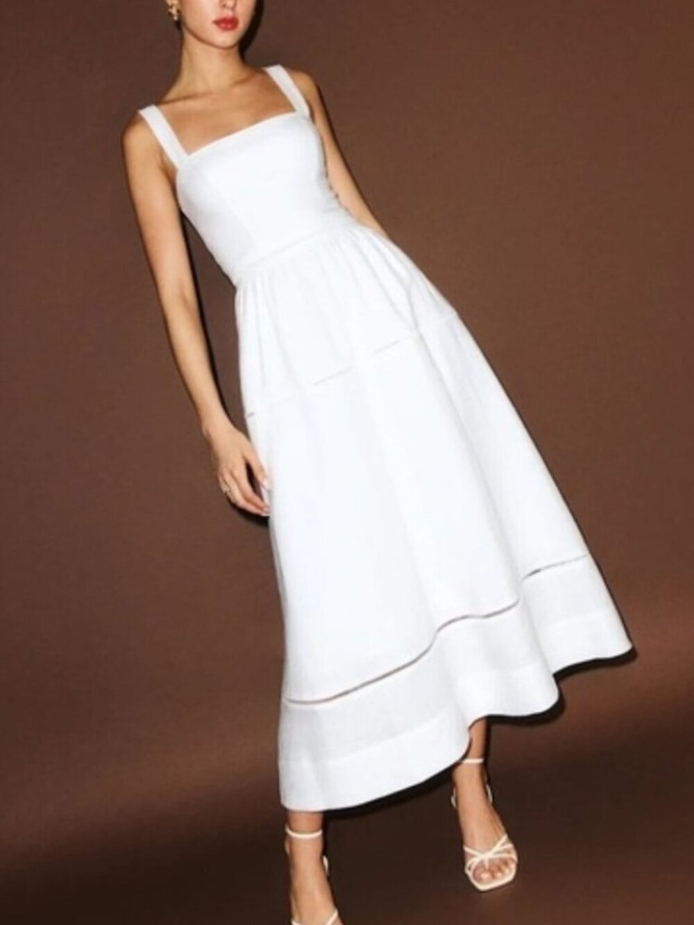 NEW Reformation Everett Linen Midi Dress White | US 4 UK 8 - Picture 5 of 16
